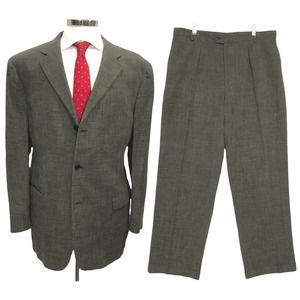 John Varvatos Size 46L Brown Gray Wool Linen Blend 2 Piece Suit Made In Italy